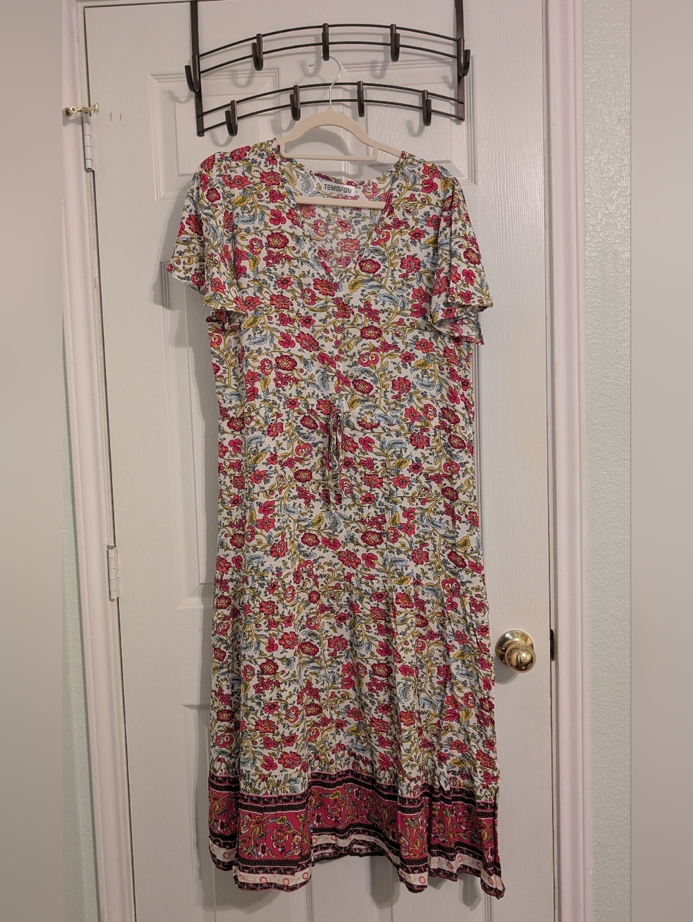 Floral Maxi Dress in White & Red